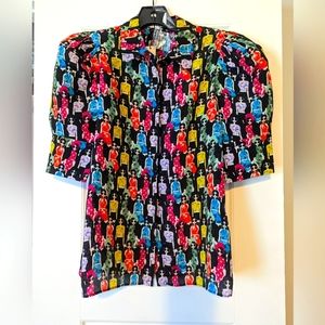 Alice + Olivia Willa Printed Puff-Sleeve Shirt